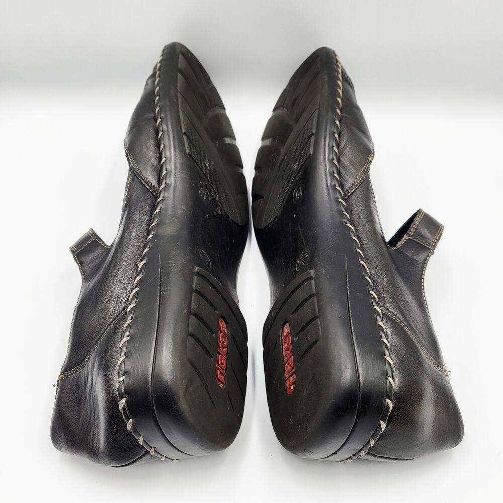 Rieker Mary Jane Black Leather Pleated Toe Vamp Braided Rubber Sole Trim Size 41 - Picture 7 of 12